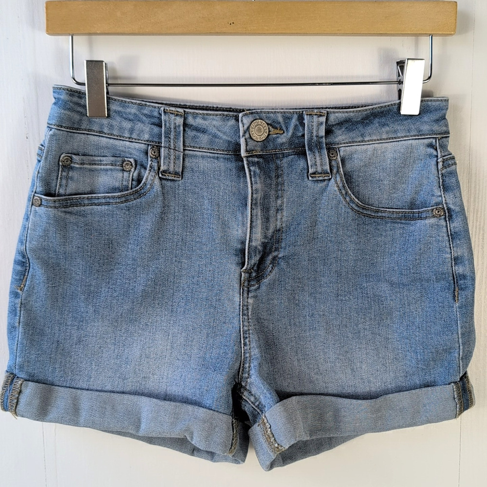 Dickies Girl Denim Shorts Women’s 1 Blue Mid Rise Cuffed Casual Medium Wash